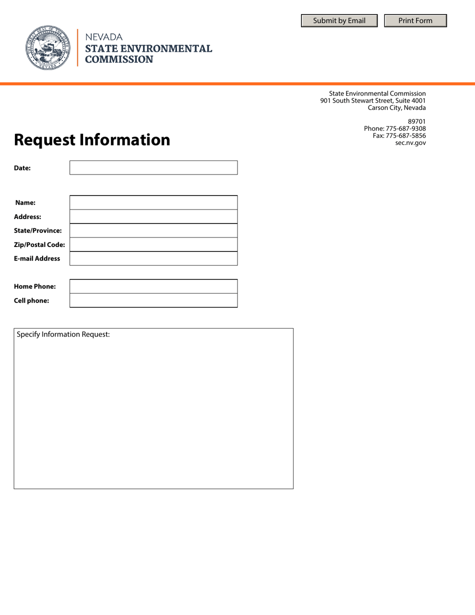 General Information Request Form - Nevada, Page 1