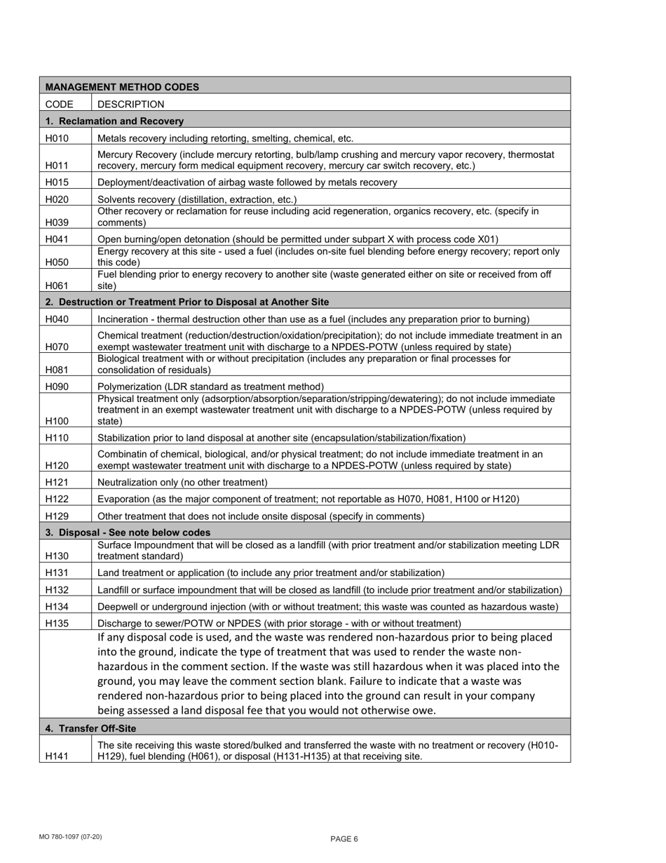 Form MO780-1097 Generators Hazardous Waste Summary Report - Missouri, Page 8