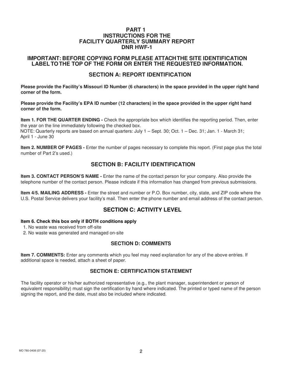 Form MO780-0408 Facility Summary Report - Missouri, Page 4