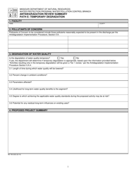 Document preview: Form MO780-2023 Antidegradation Review Summary Path E: Temporary Degradation - Missouri