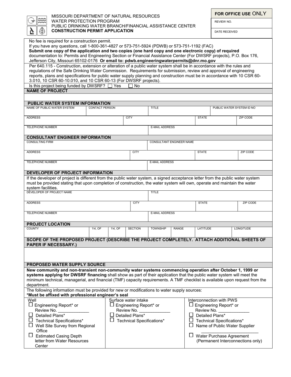 Form MO780-0701 Construction Permit Application - Missouri, Page 1