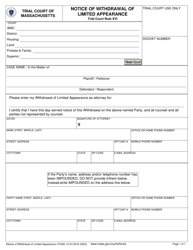Form TC006 &quot;Notice of Withdrawal of Limited Appearance&quot; - Massachusetts