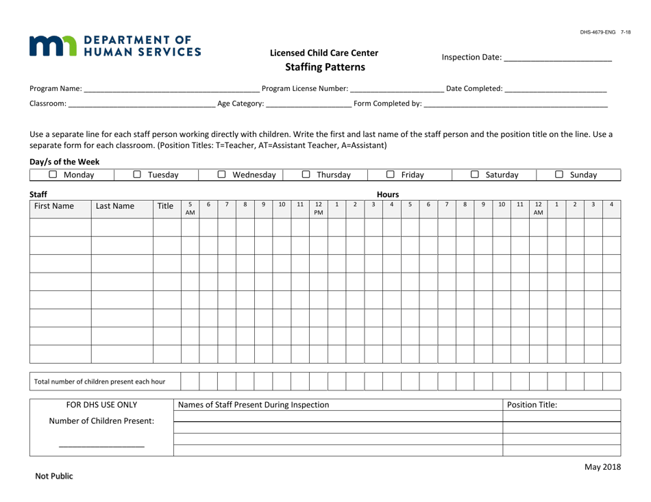 Form DHS-4679-ENG Staffing Patterns - Minnesota, Page 1