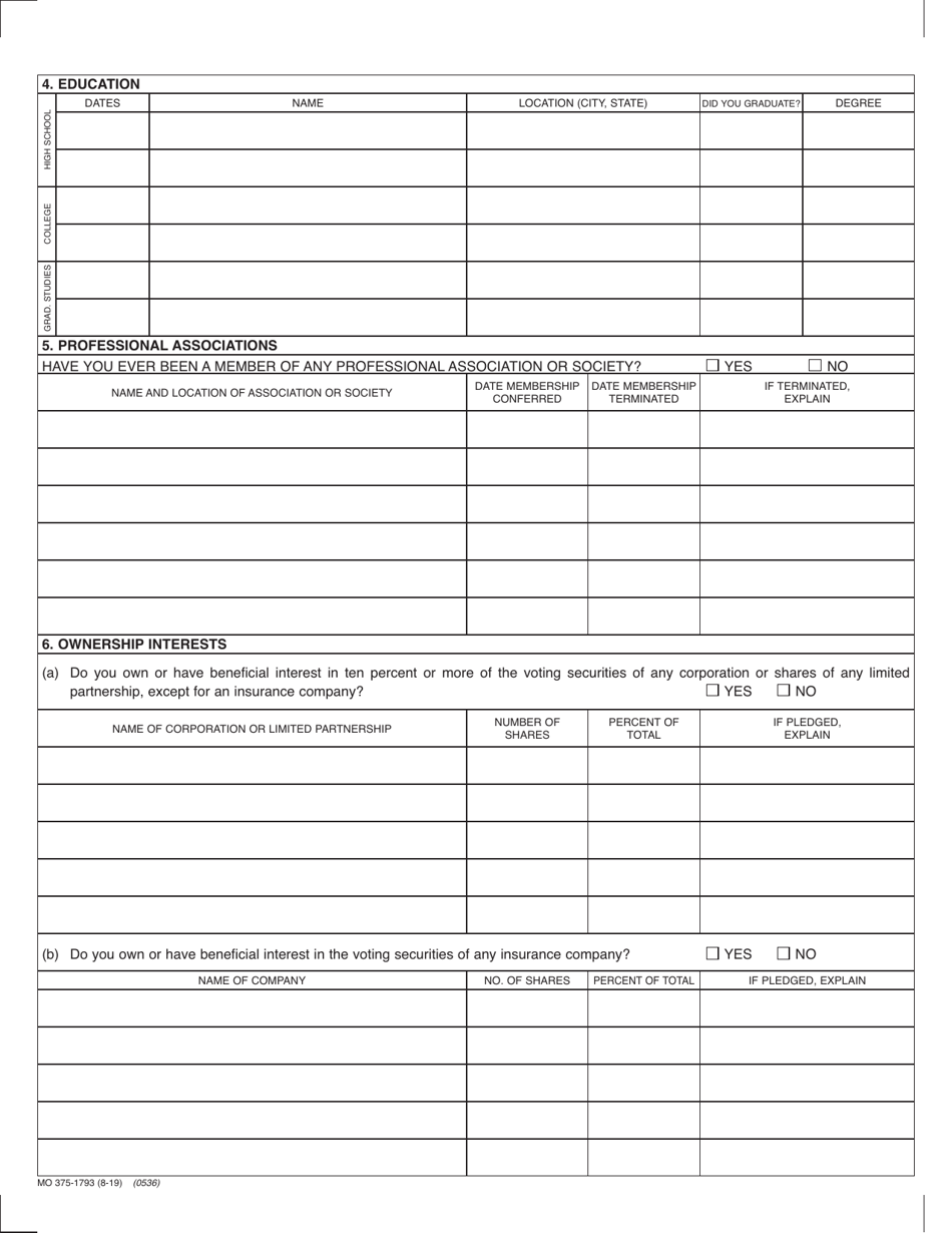 Form MO375-1793 Authorized Reinsurer Application - Missouri, Page 10