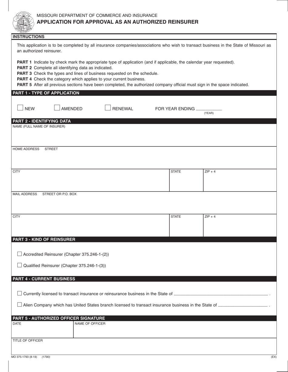 Form MO375-1793 Authorized Reinsurer Application - Missouri, Page 11