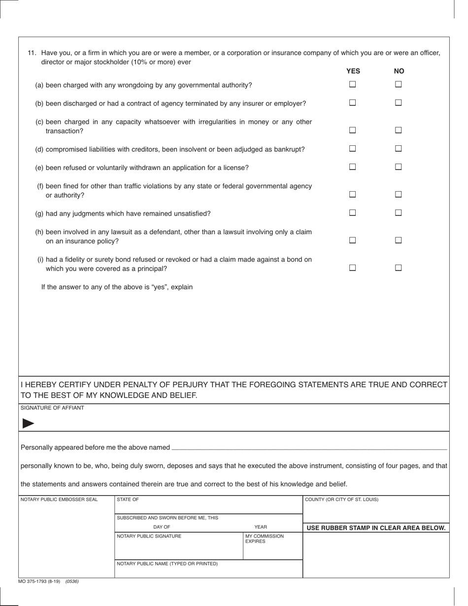Form MO375-1793 Authorized Reinsurer Application - Missouri, Page 6