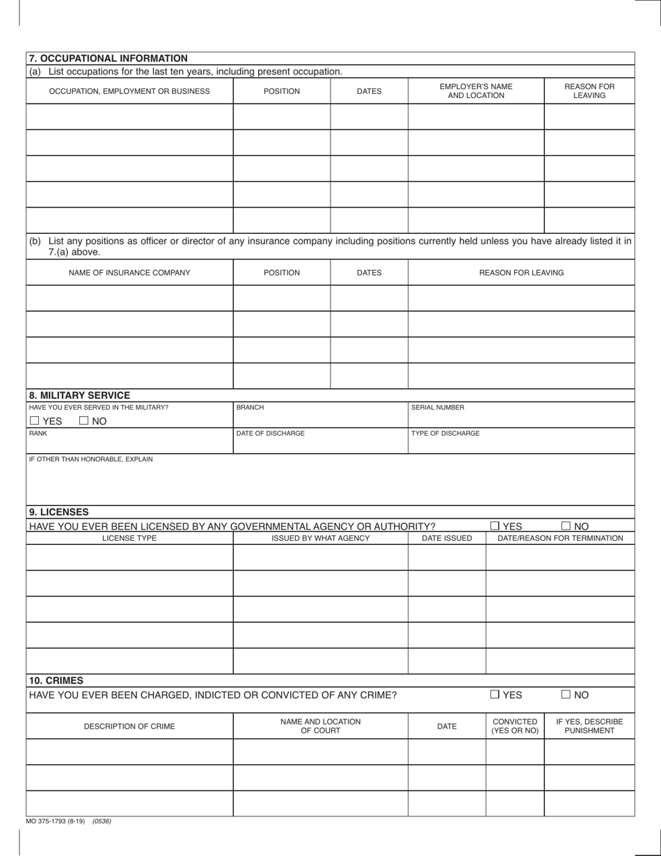 Form MO375-1793 Authorized Reinsurer Application - Missouri, Page 9