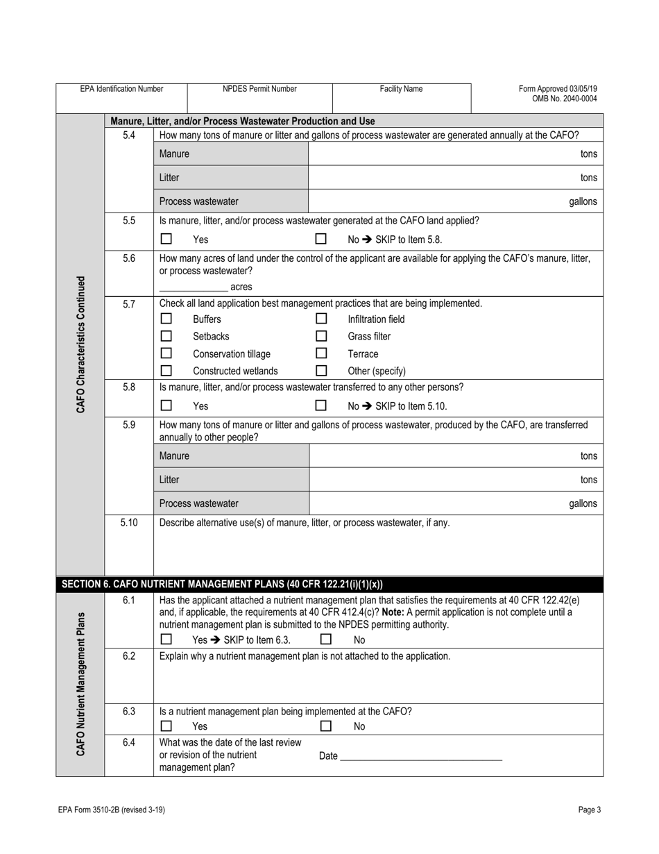 NPDES Form 2B (EPA Form 3510-2B) Application for Npdes Permit to Discharge Wastewater Concentrated Animal Feeding Operations and Concentrated Aquatic Animal Production Facilities, Page 9