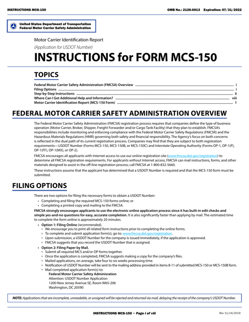 Form MCS-150  Printable Pdf