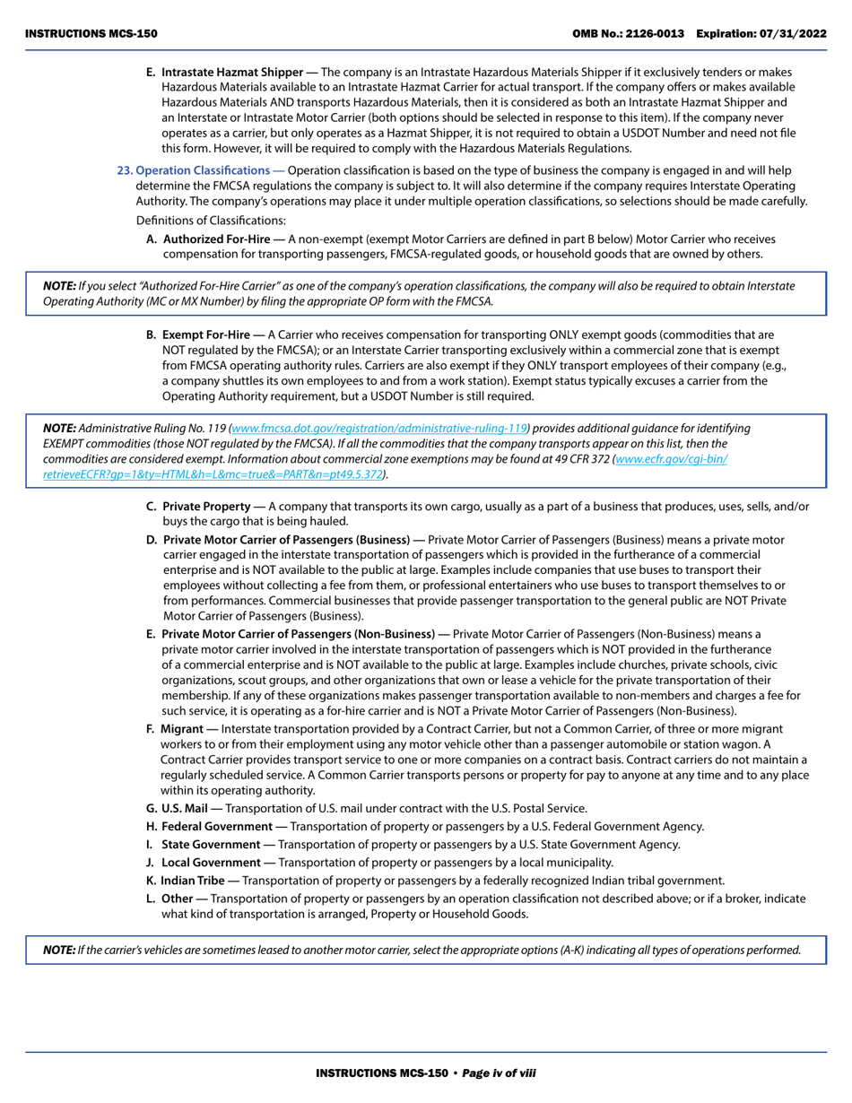 Form MCS-150 Motor Carrier Identification Report, Page 4