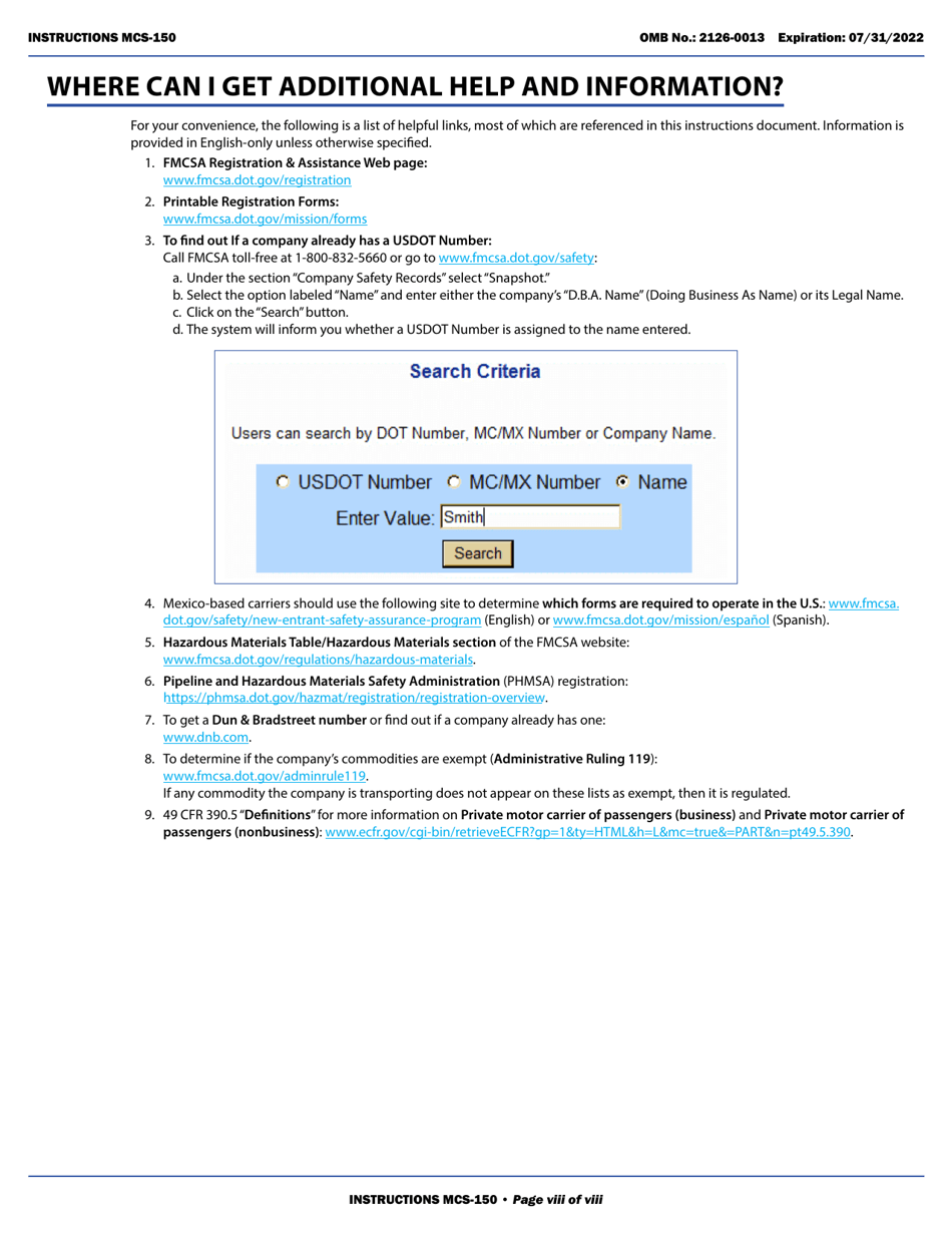 Form MCS-150 Motor Carrier Identification Report, Page 8
