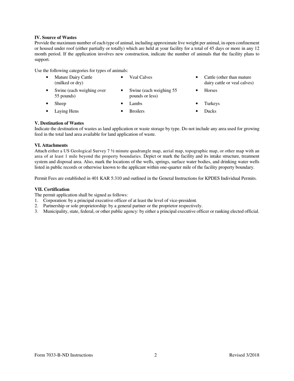 Short Form B (7033-B-ND) Kentucky No Discharge Operational Permit for Agricultural Wastes Handling System Permit Application - Kentucky, Page 5