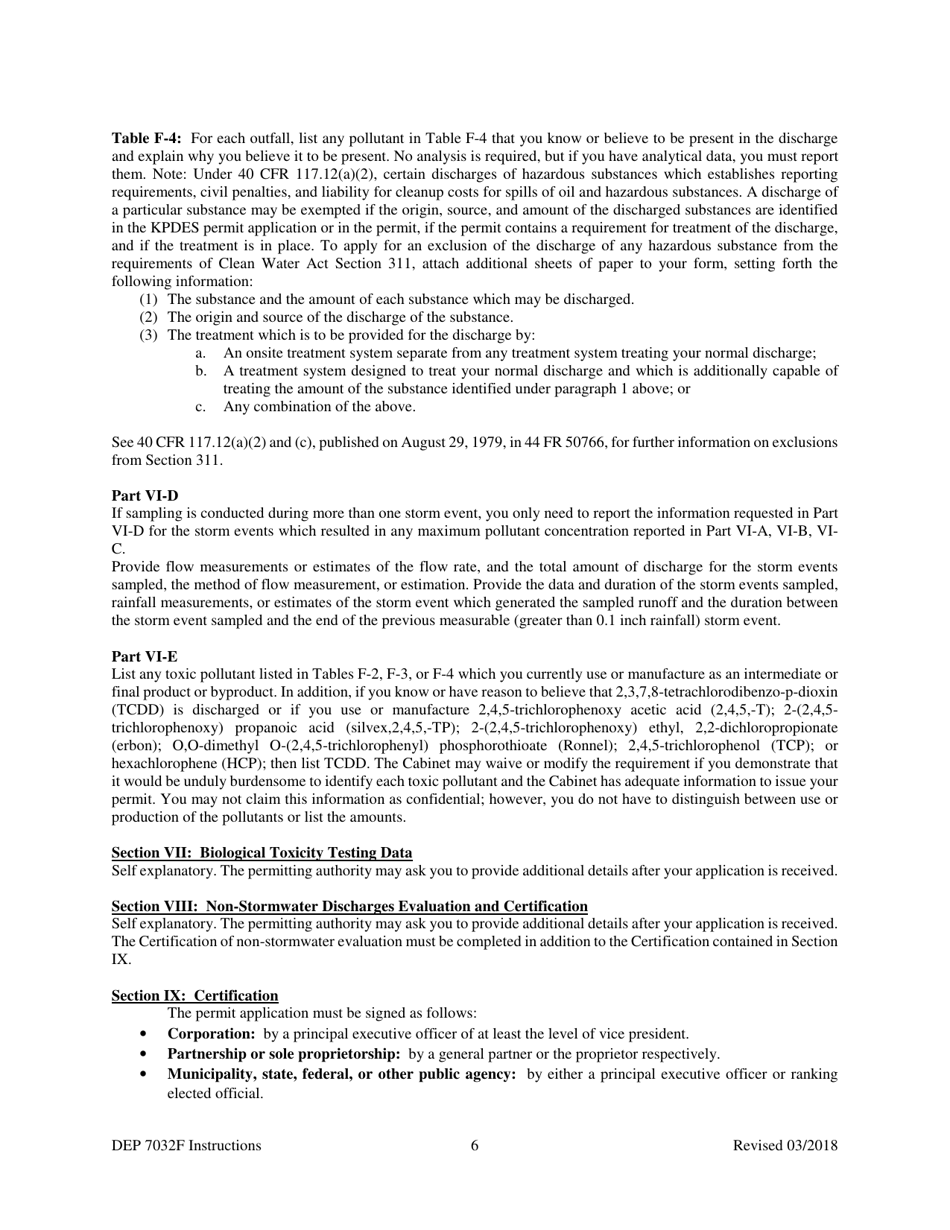 Form F (DEP7032F) Kentucky Pollution Discharge Elimination System Permit Application - Kentucky, Page 14