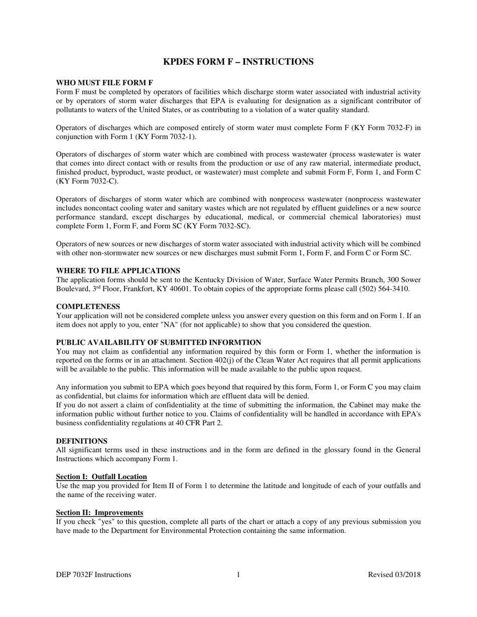 Form F (DEP7032F) Kentucky Pollution Discharge Elimination System Permit Application - Kentucky, Page 9