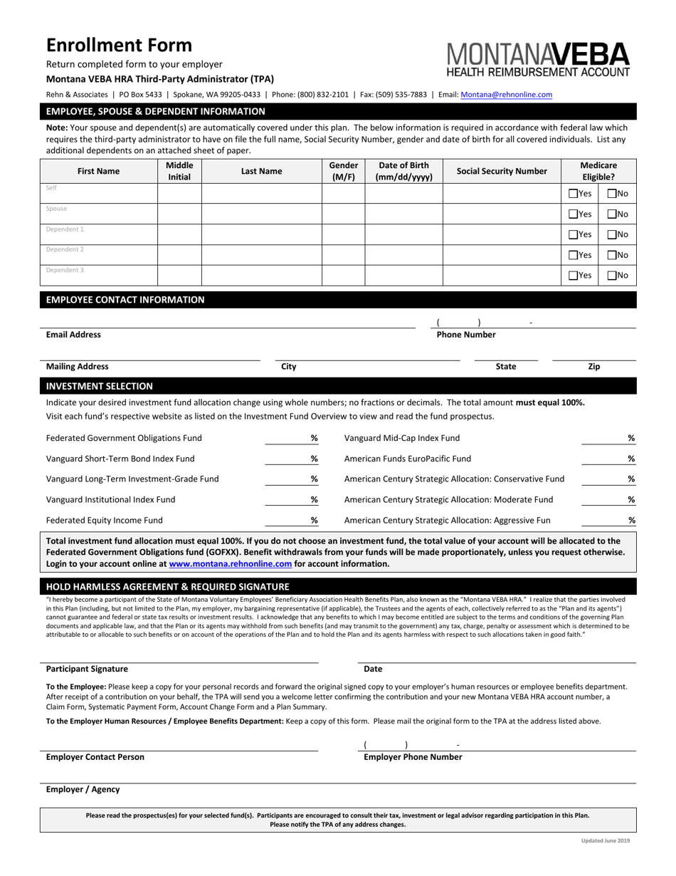 Montana Veba Enrollment Form - Montana, Page 1