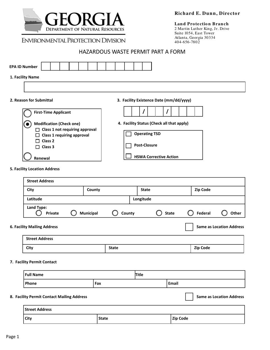 Part A Hazardous Waste Permit Form - Georgia (United States), Page 4