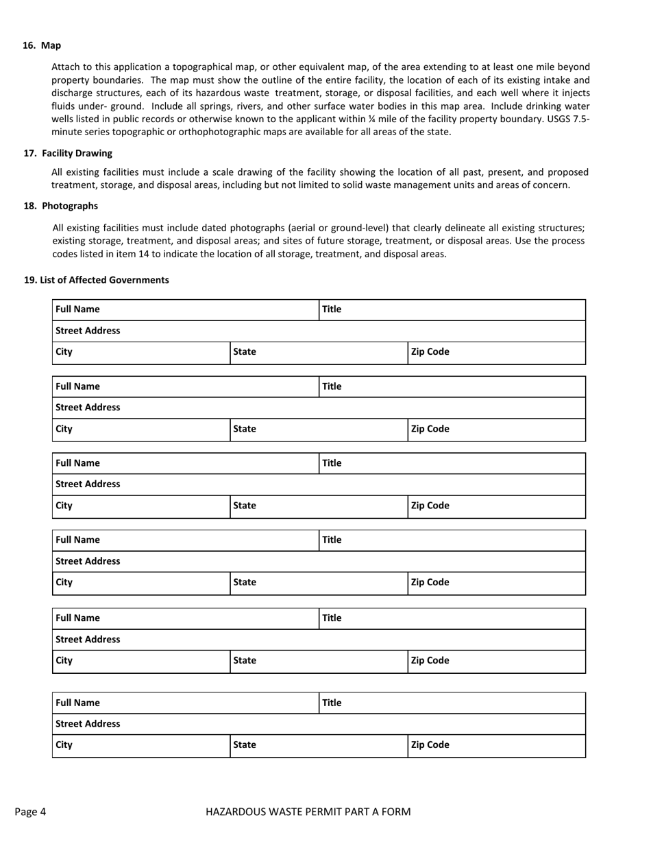 Part A Hazardous Waste Permit Form - Georgia (United States), Page 7