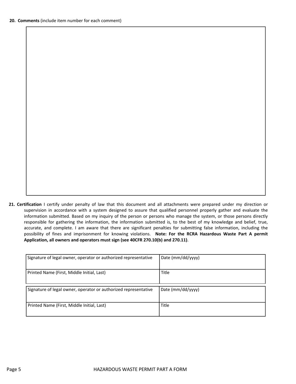 Part A Hazardous Waste Permit Form - Georgia (United States), Page 8