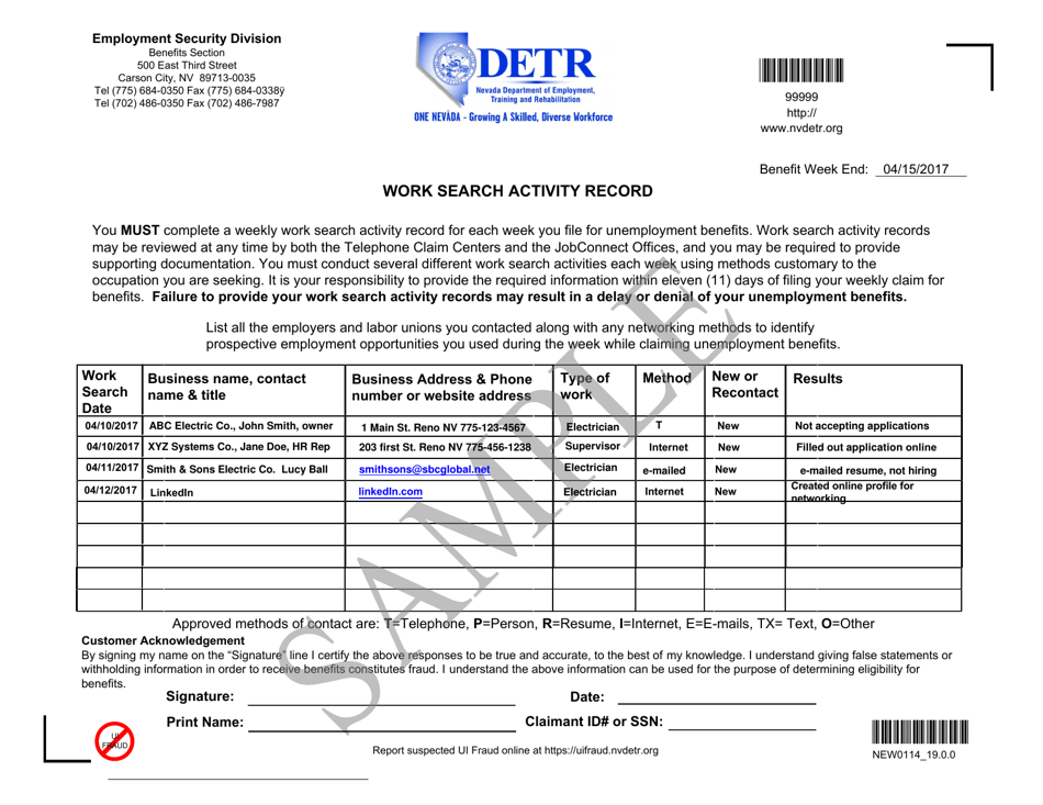 Work Search Activity Record - Nevada, Page 2