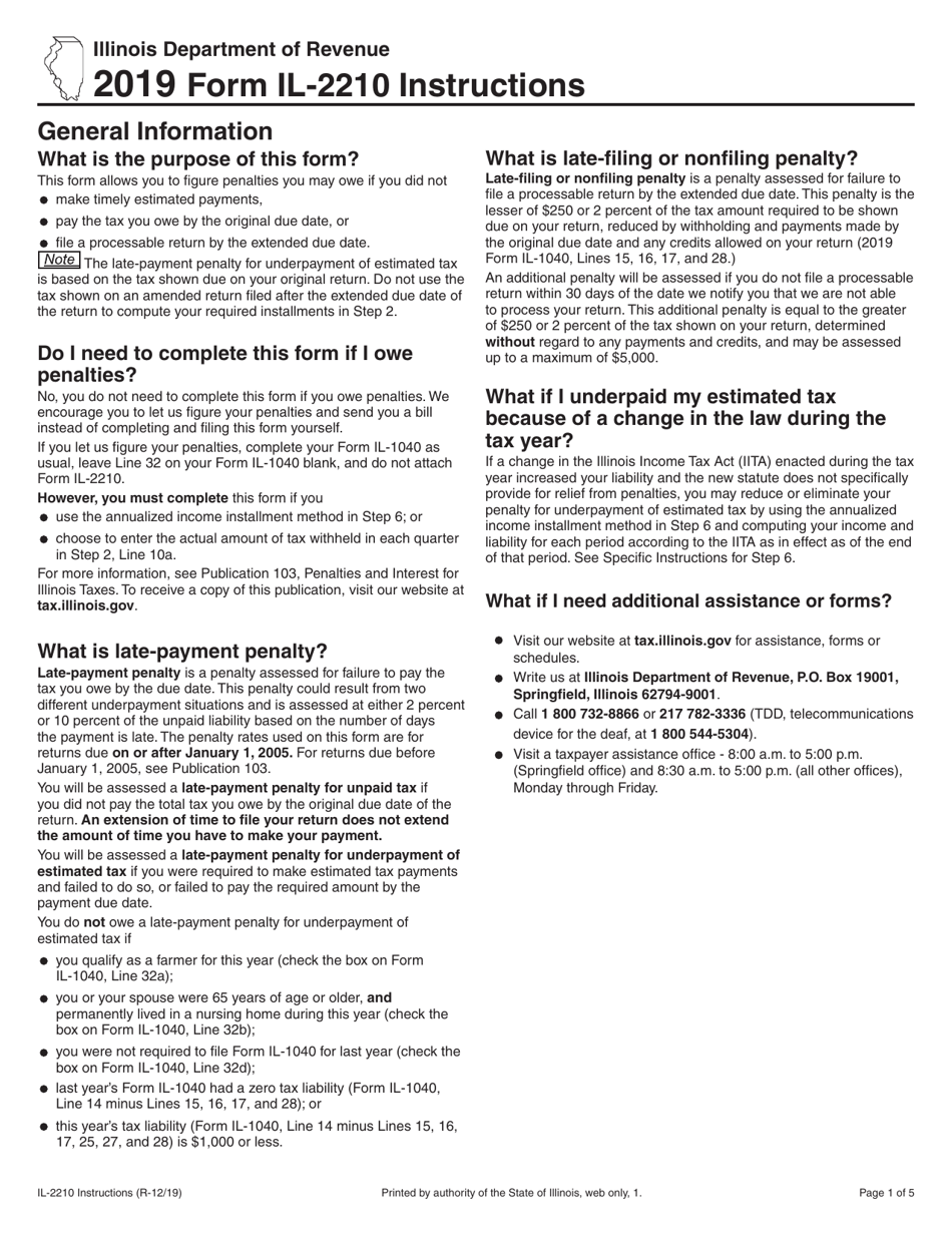 Download Instructions for Form IL2210 Computation of Penalties for
