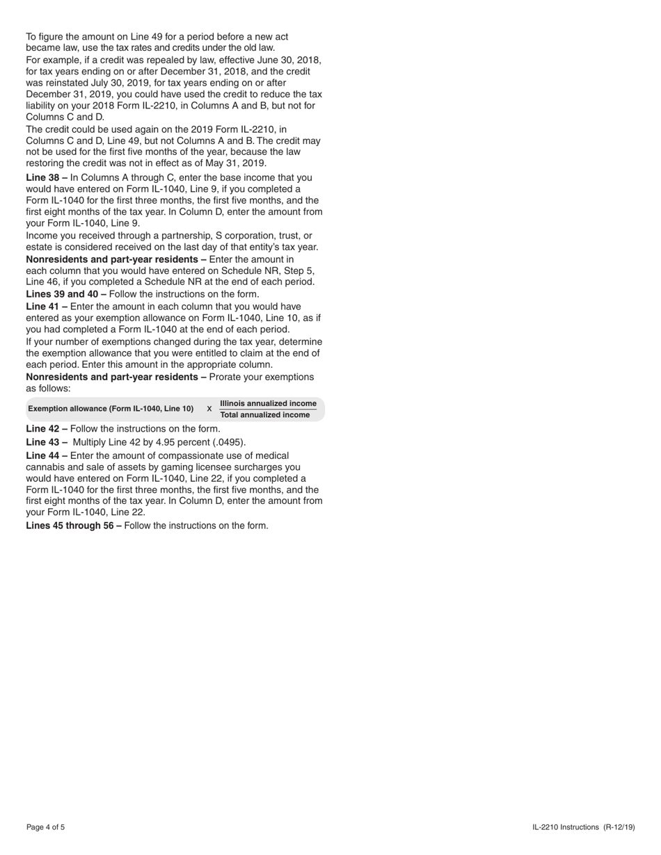 Instructions for Form IL-2210 Computation of Penalties for Individuals - Illinois, Page 4