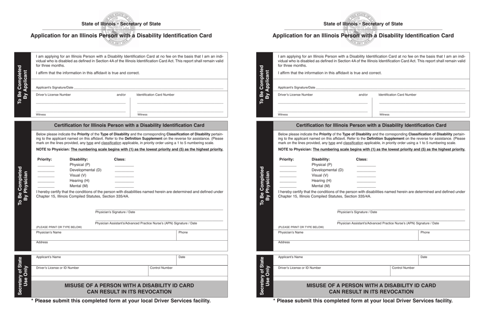 Form DSD X164 Application for an Illinois Person With a Disability Identification Card - Illinois, Page 1