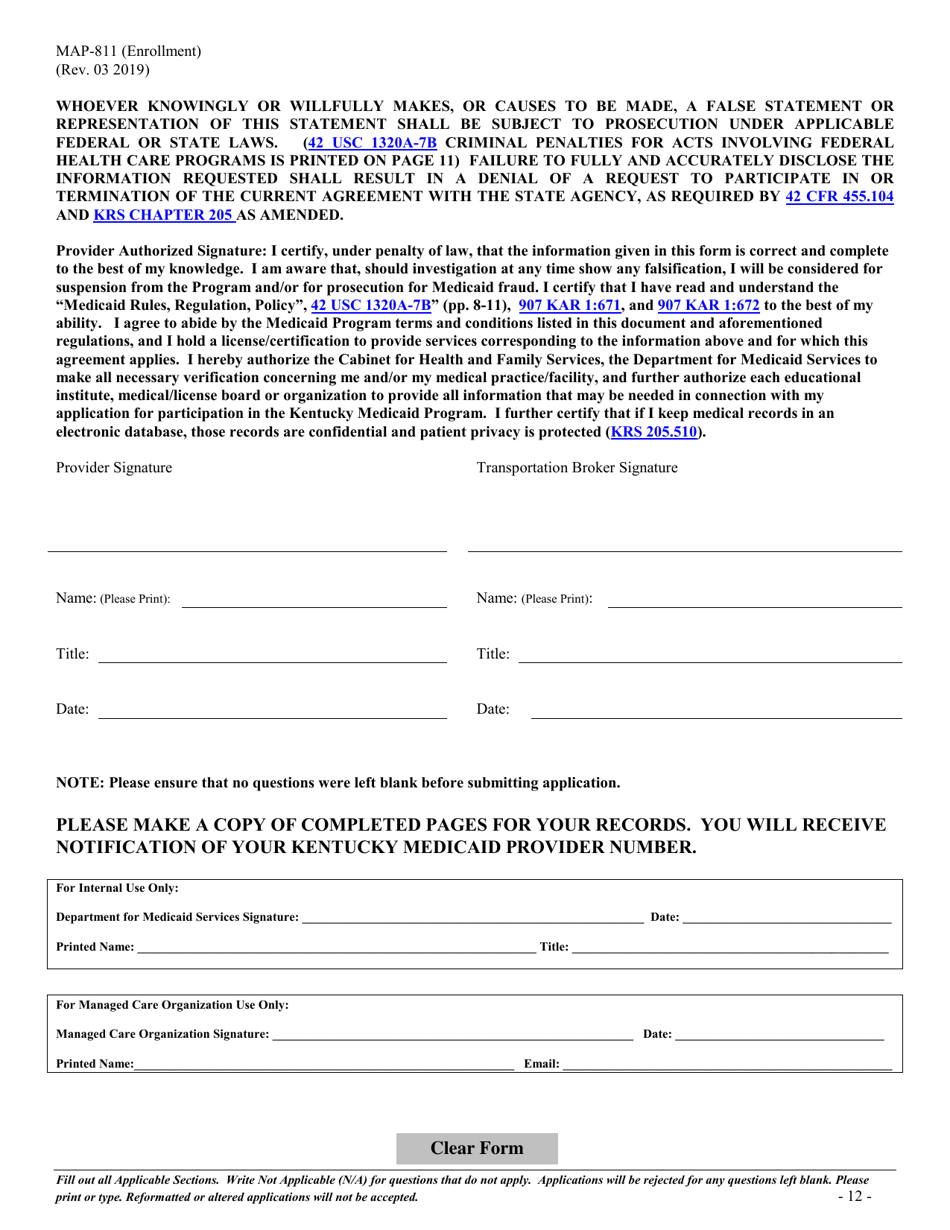 Form MAP-811 Enrollment - Kentucky, Page 15