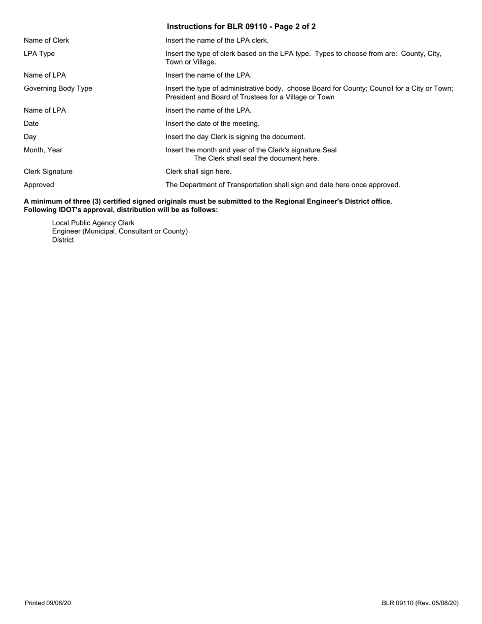Form BLR09110 Resolution for Improvement Under the Illinois Highway Code - Illinois, Page 3