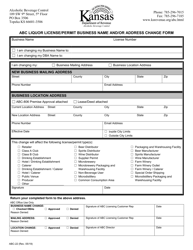Document preview: Form ABC-22 Abc Liquor License/Permit Business Name and/or Address Change Form - Kansas