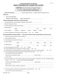 Form BI-60 Bingo Organization License Application - Kansas