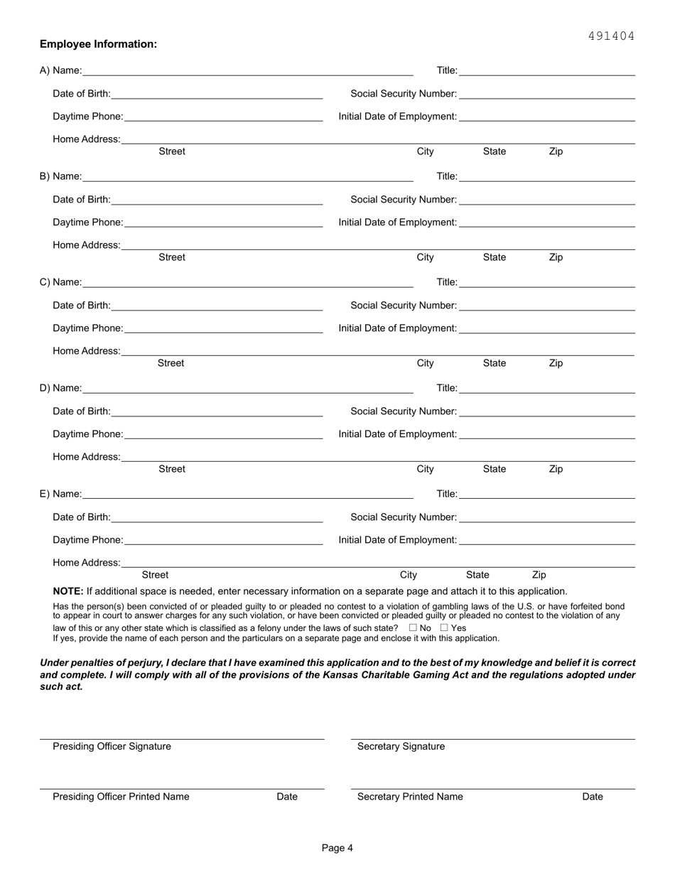 Form BI-60 Bingo Organization License Application - Kansas, Page 4