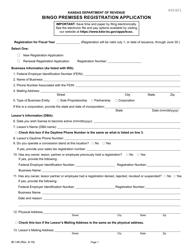 Form BI-148 Bingo Premises Registration Application - Kansas