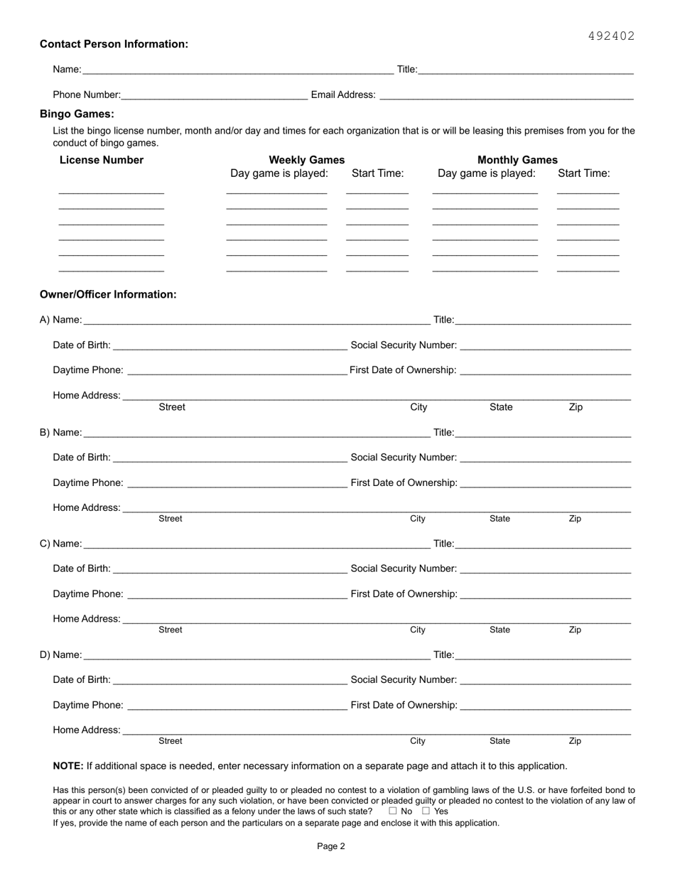 Form BI-148 Bingo Premises Registration Application - Kansas, Page 2