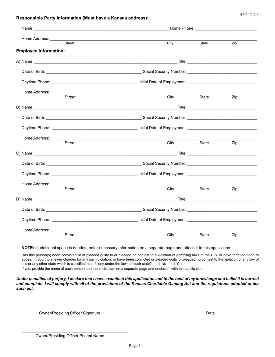 Form BI-148 Bingo Premises Registration Application - Kansas, Page 3