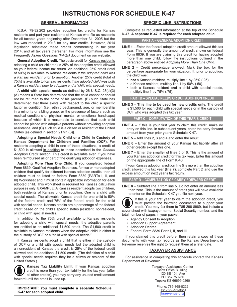 Schedule K-47 Kansas Adoption Credit - Kansas, Page 2