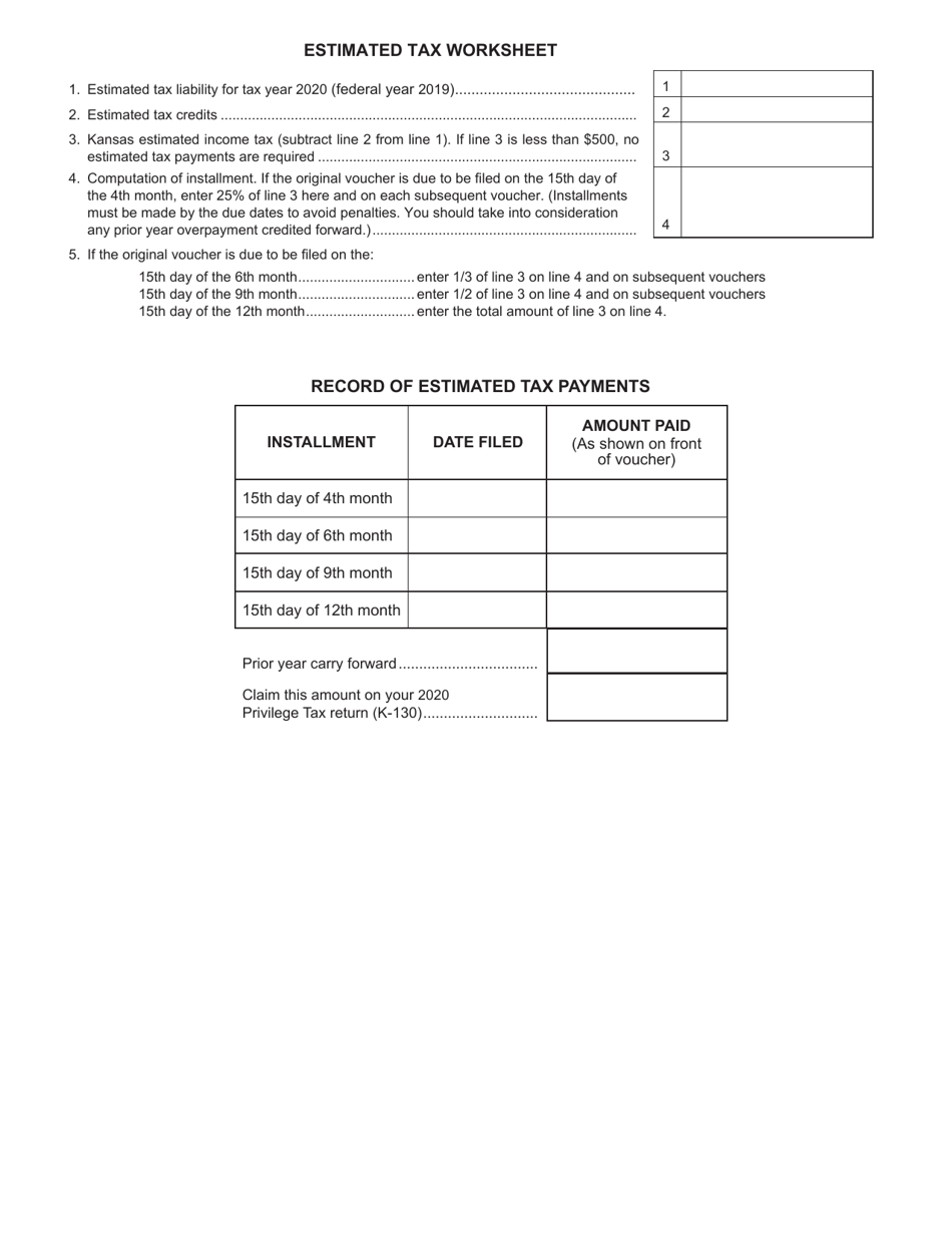 Form K-130ES Privilege Estimated Tax Voucher - Kansas, Page 2