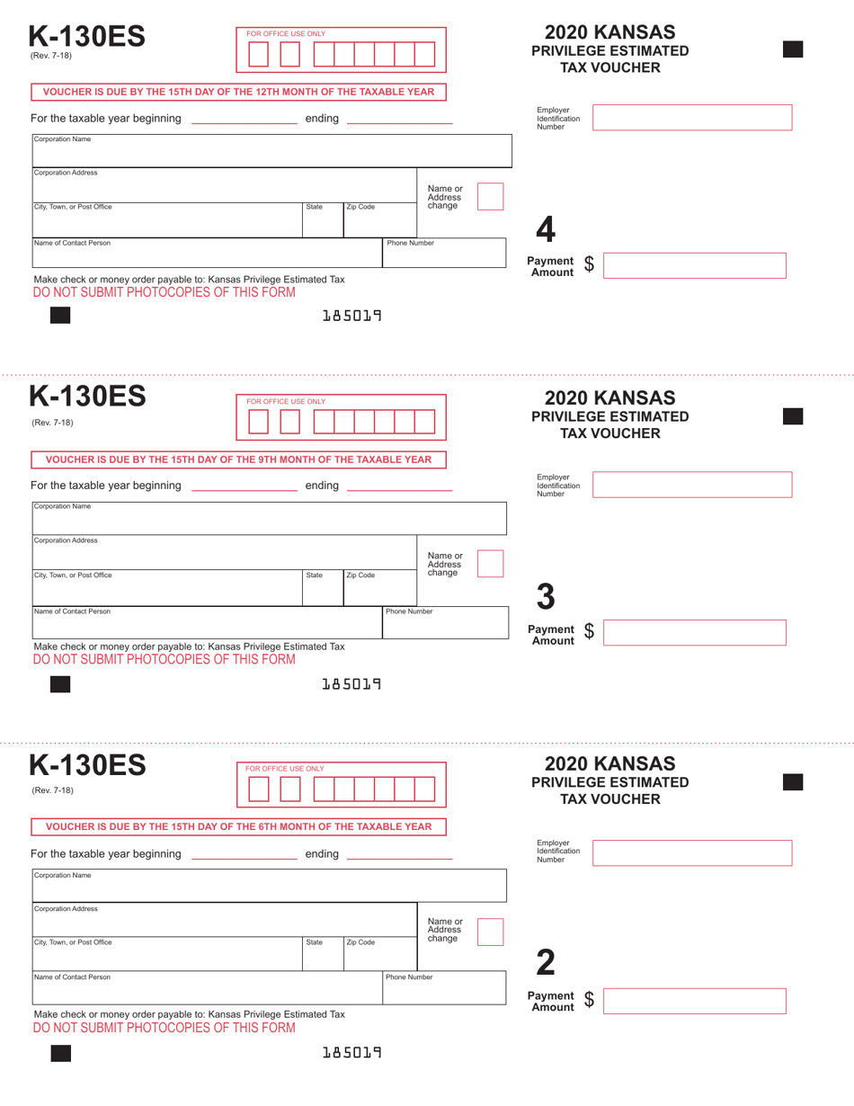 Form K-130ES Privilege Estimated Tax Voucher - Kansas, Page 3
