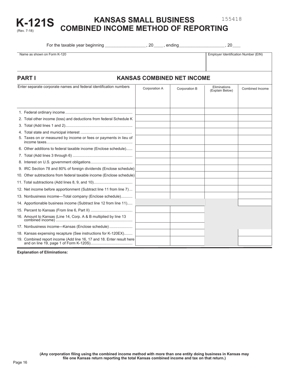 Form K-121S - Fill Out, Sign Online and Download Fillable PDF, Kansas ...