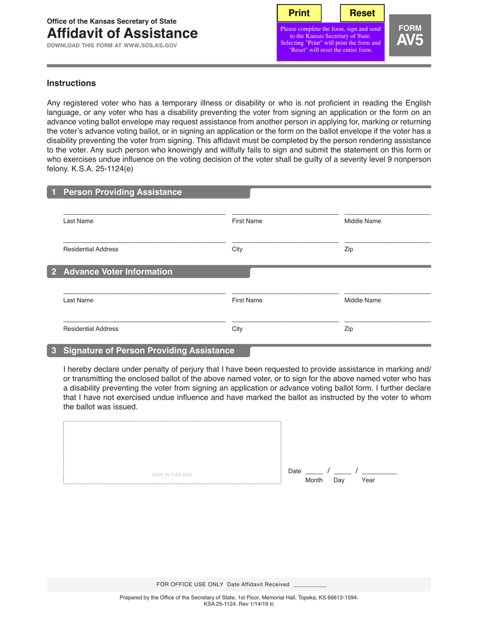 Form AV5 - Fill Out, Sign Online and Download Fillable PDF, Kansas ...