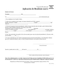 Document preview: Formulario PN Aplicacion De Residente Nuevo - Kansas (Spanish)