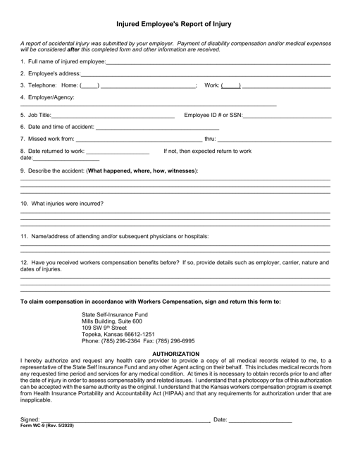 Form WC-9 Injured Employee's Report of Injury - Kansas