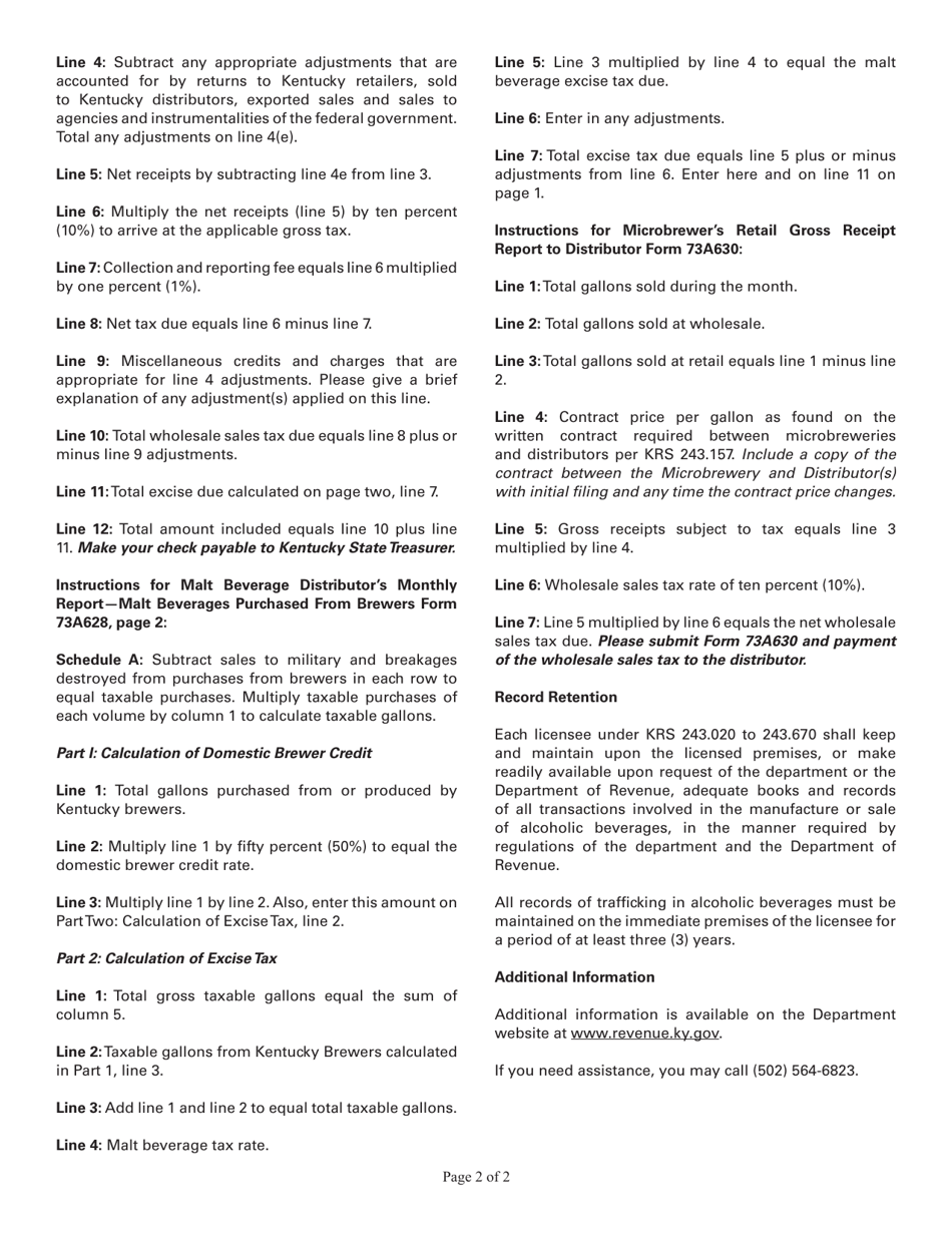 Download Instructions for Form 73A628 Distributor's Monthly Malt Beverage Wholesale Sales Tax