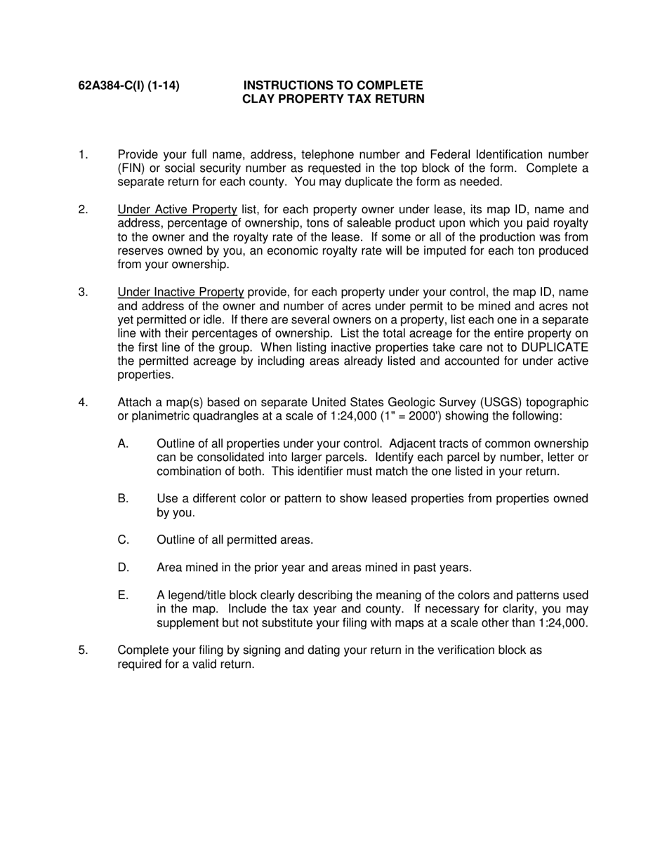 Download Instructions for Form 62A384C Clay Property Tax Return PDF