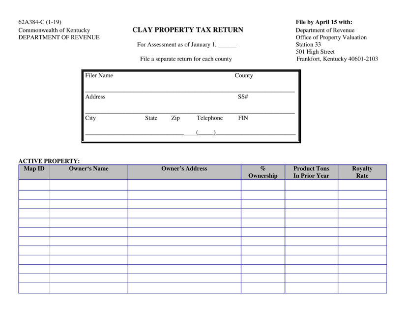 Form 62A384-C Clay Property Tax Return - Kentucky