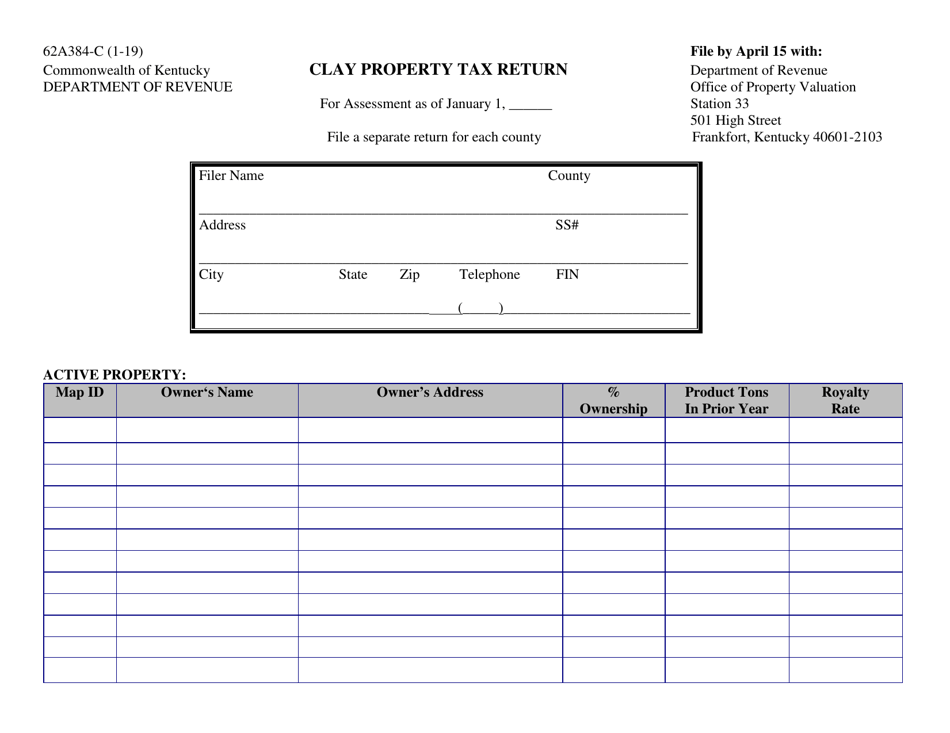 Form 62A384-C Clay Property Tax Return - Kentucky, Page 1