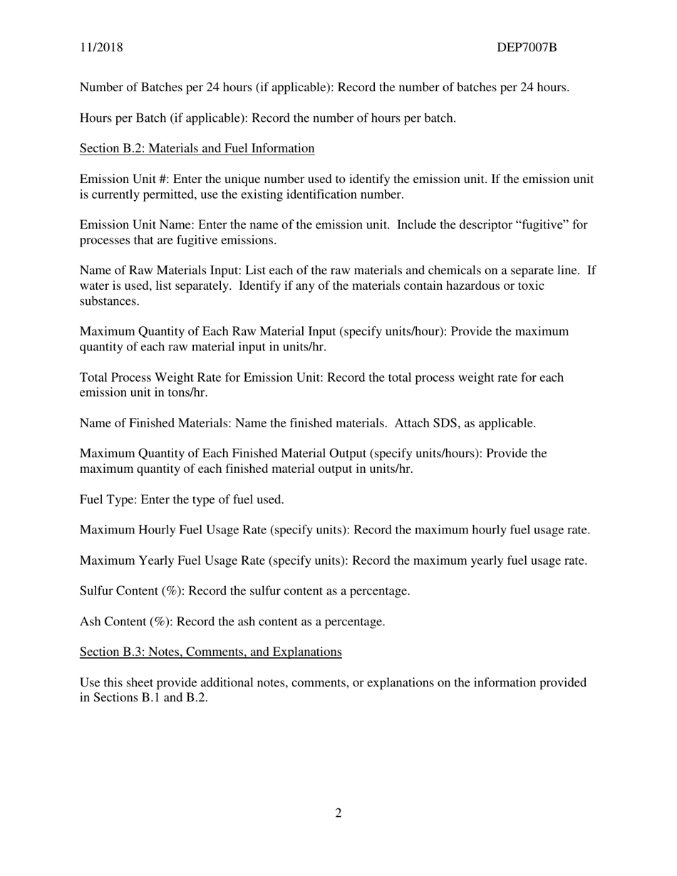 Instructions for Form DEP7007B Manufacturing or Processing Operations - Kentucky, Page 2