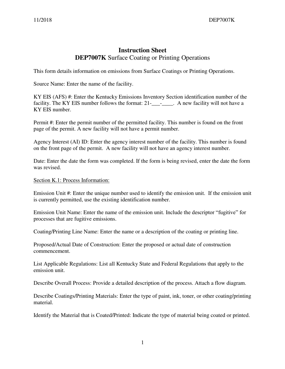 Download Instructions for Form DEP7007K Surface Coating or Printing