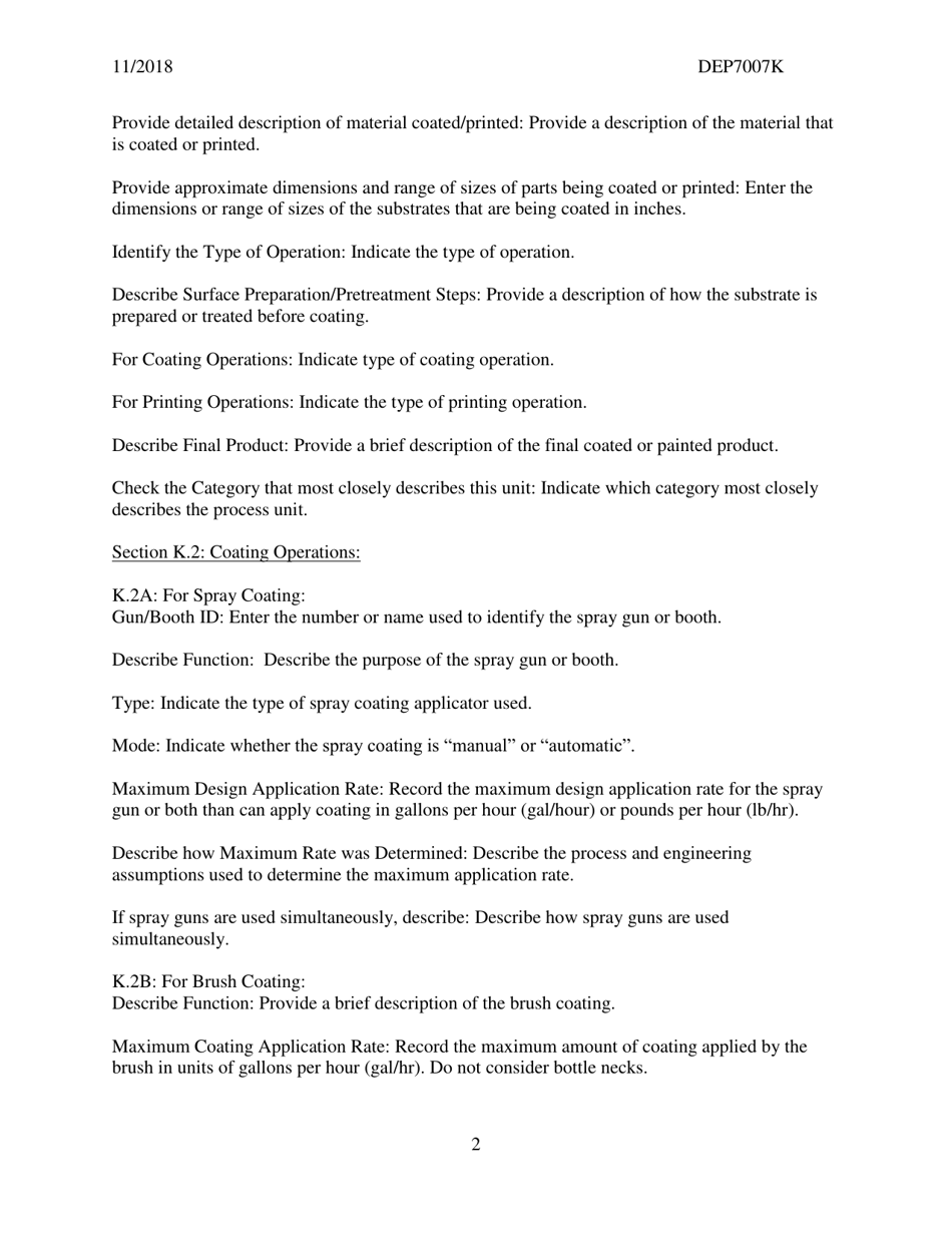 Instructions for Form DEP7007K Surface Coating or Printing Operations - Kentucky, Page 2