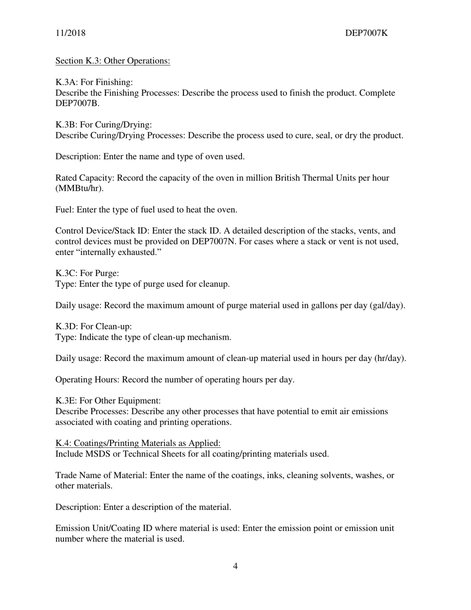 Instructions for Form DEP7007K Surface Coating or Printing Operations - Kentucky, Page 4