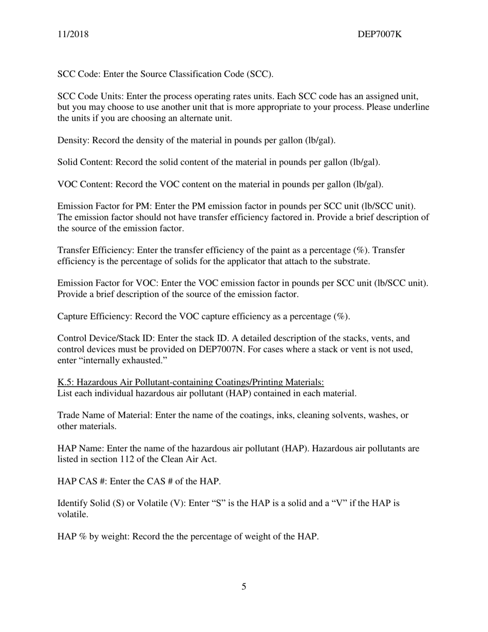 Instructions for Form DEP7007K Surface Coating or Printing Operations - Kentucky, Page 5